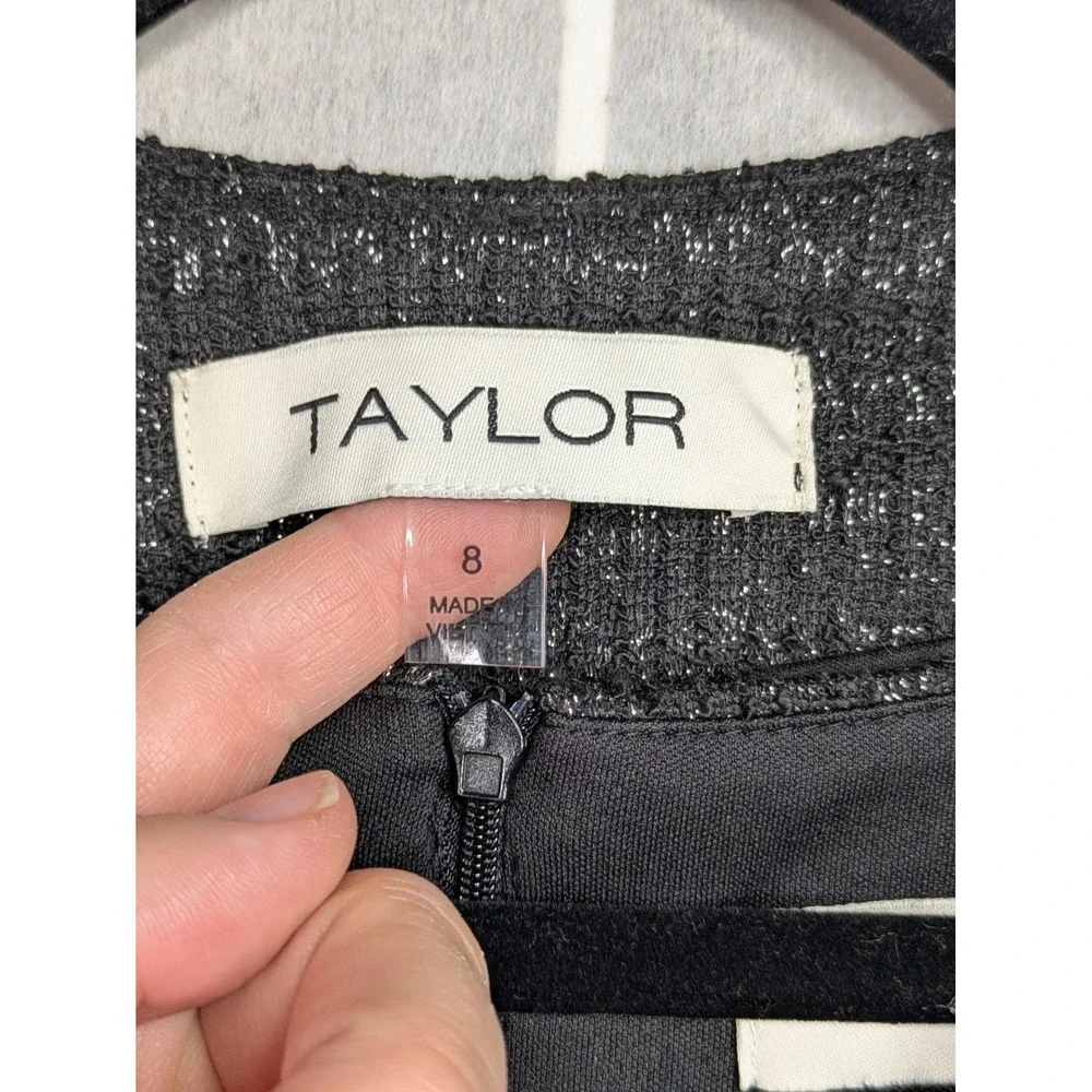 Taylor Womens Dress Set 2 Piece Size 8 $148 Metallic Black Tweed Holiday Career